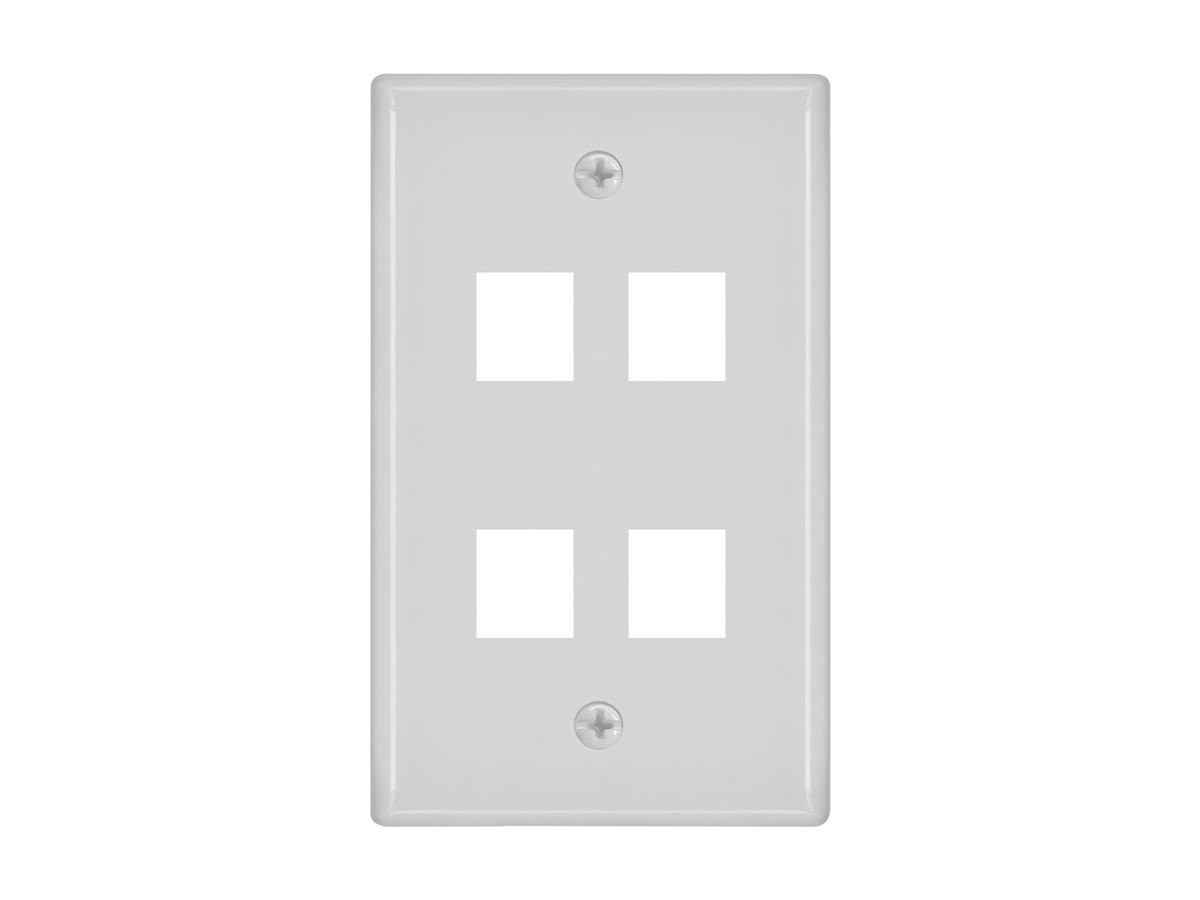 (10 PCS.) MONOPRICE P/N 6731. SINGLE GANG WALL PLATE, 4 HOLE, WHITE. NOS/NIB.