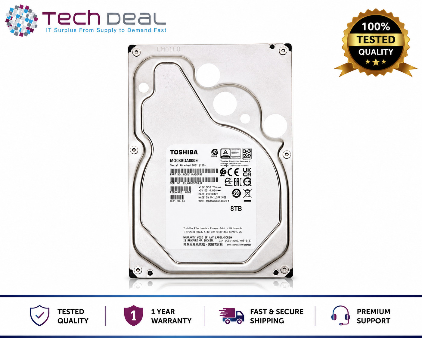 Toshiba MG08SDA800E 8TB 7.2K SAS 12Gb/s 512e 3.5" Enterprise HDD NEW