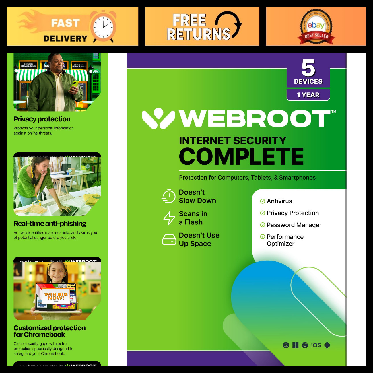 Internet Security Software 2026 | Antivirus for 5 Devices | 1 Year Keycard | PC/