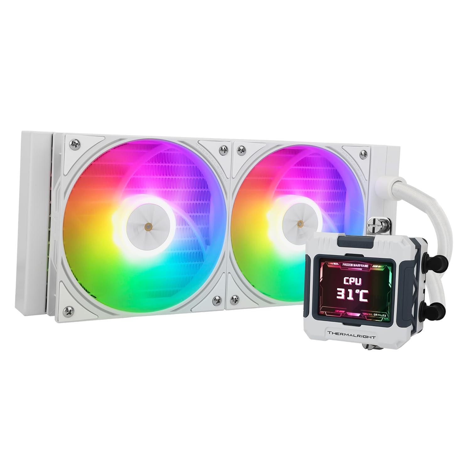 FW240 White ARGB V2 CPU Water Cooler with 2 PWM Fans with 2000RPM,IPS LCD Scr...