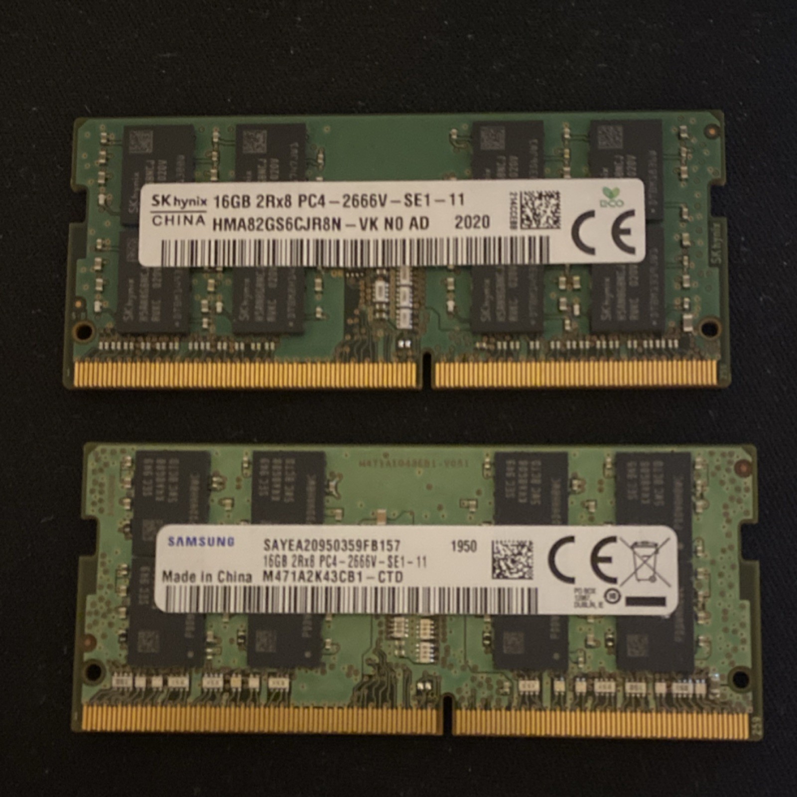 SK hynix & Samsung 2x 16GB 2Rx-2666V-SE-11 Ram