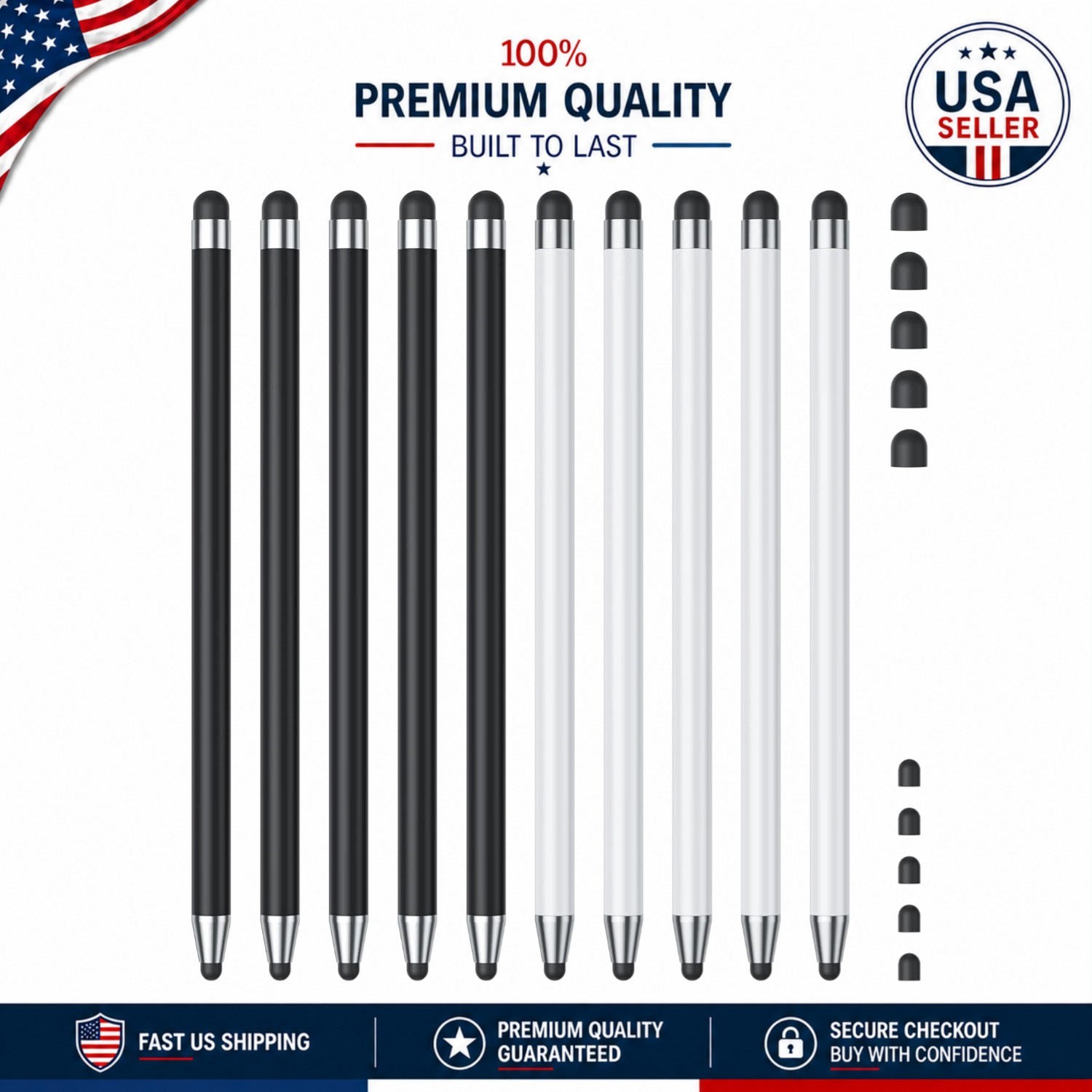 10-Pack High Precision Stylus Pens for All Touchscreens - Black & White Elegance