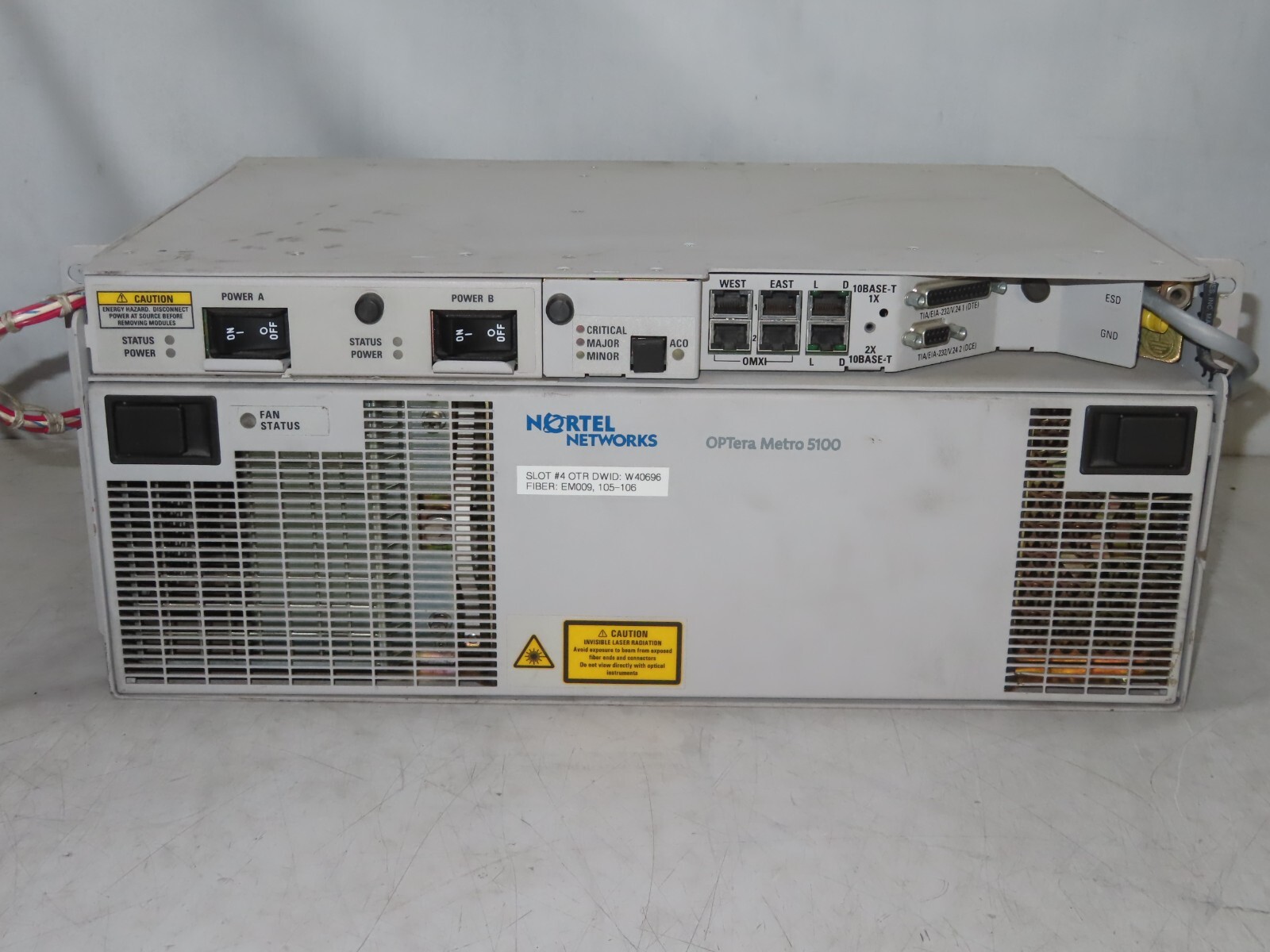 NORTEL NETWORKS OPTERA METRO 5100 SHELF NTPM50AA DC POWER SUPPLY