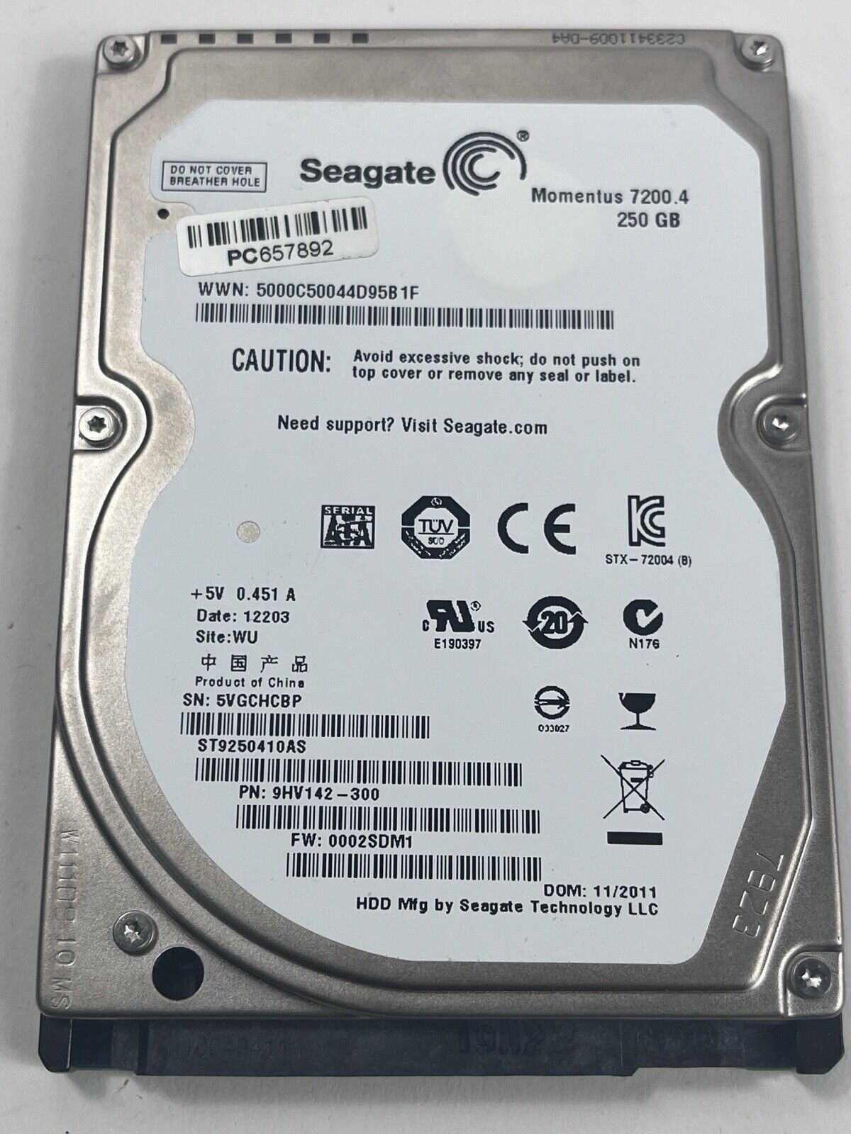 Dell ST9250410AS 250GB 7200 RPM 3Gb/S SATA 2.5" Seagate Laptop Hard Drive XDNFF