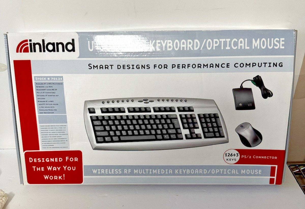 NOS Inland U-Touch RF Keyboard Optical Mouse PS/2 Connector #70124 Complete