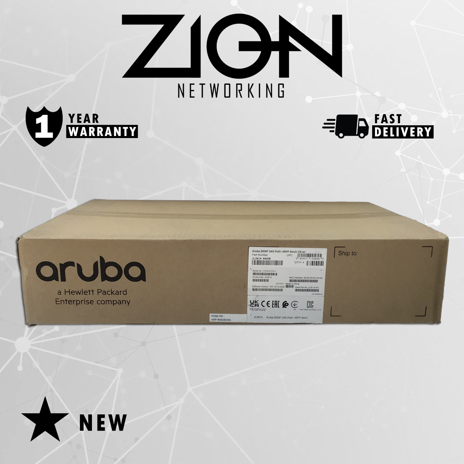 NEW Sealed Aruba JL261A 2930F Series 24x 1GB PoE RJ-45 4x 1GB SFP Switch