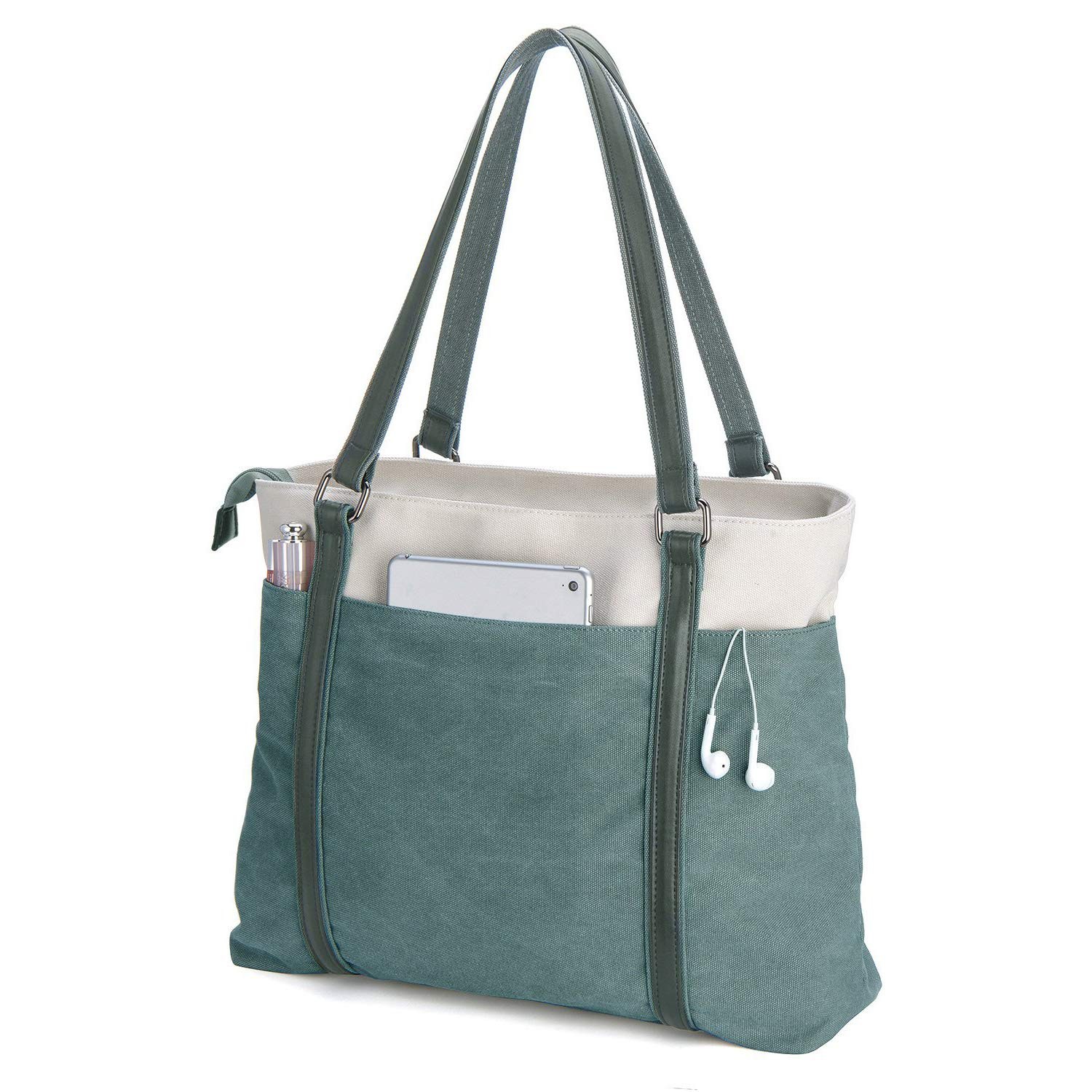 Laptop Tote Bag for Women, 15.6 Inch Work with Large, Green