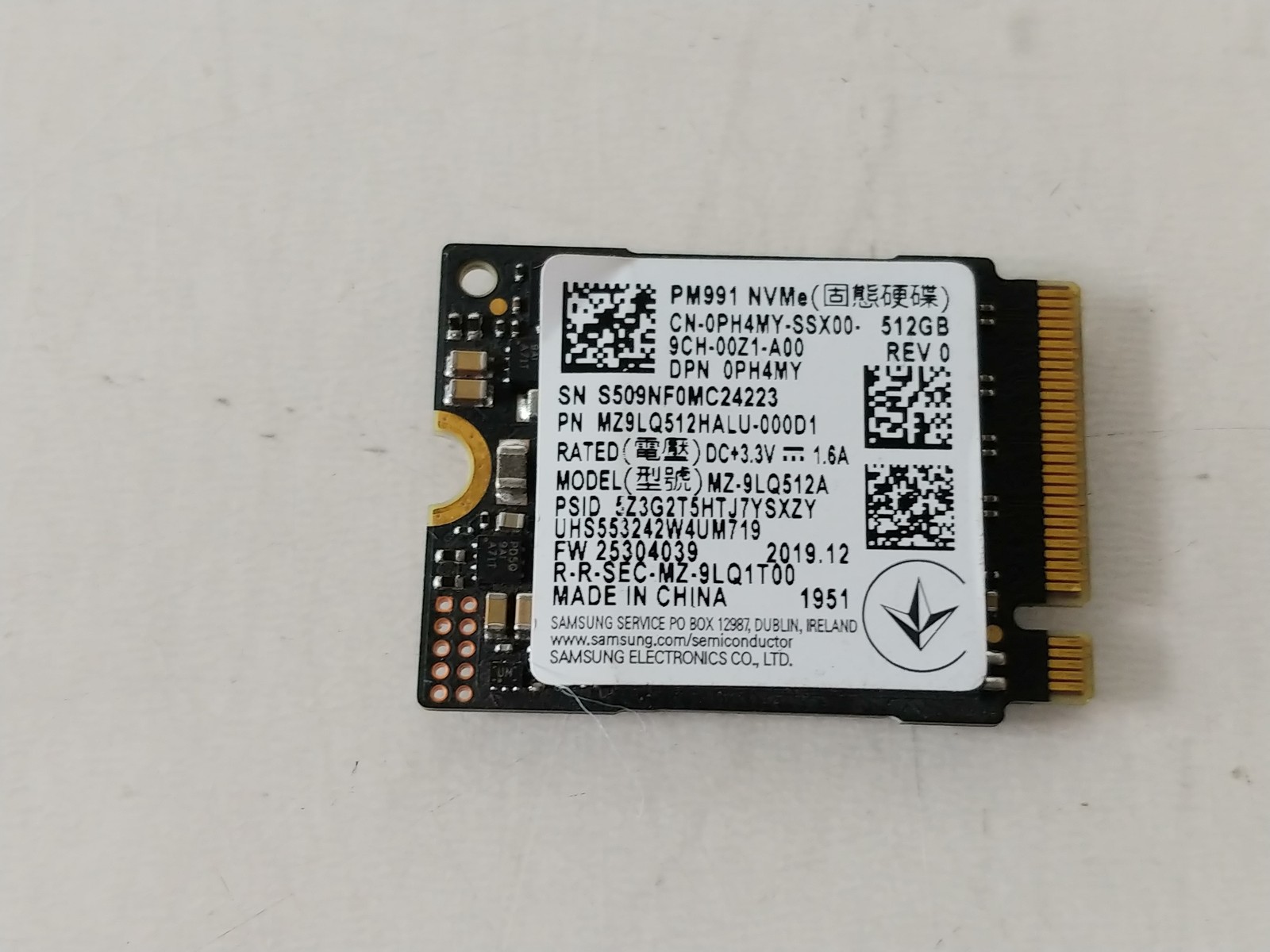 Samsung PM991 MZ9LQ512A 512 GB NVMe 30mm Solid State Drive