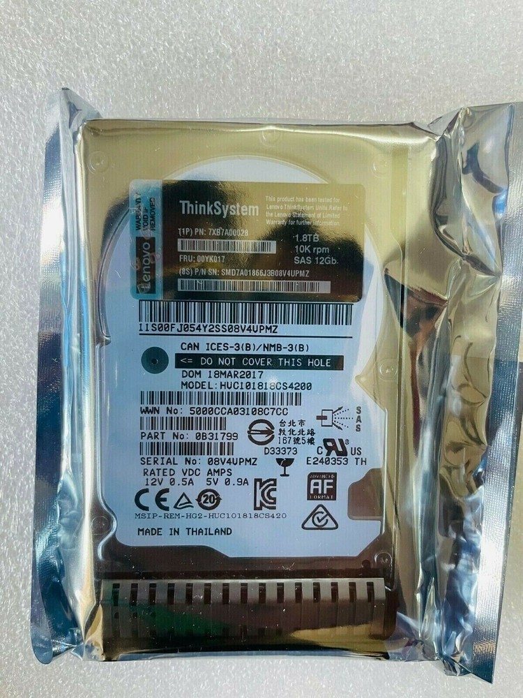 FOR IBM / Lenovo 7XB7A00028 00YK017 2.5" 1.8TB 10K SAS 12G Hot Swap HARD DRIVE
