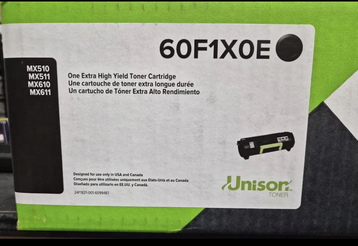  Lexmark 60F1X0E Black High Yield Toner Cartridge DAMAGED PACKAGING