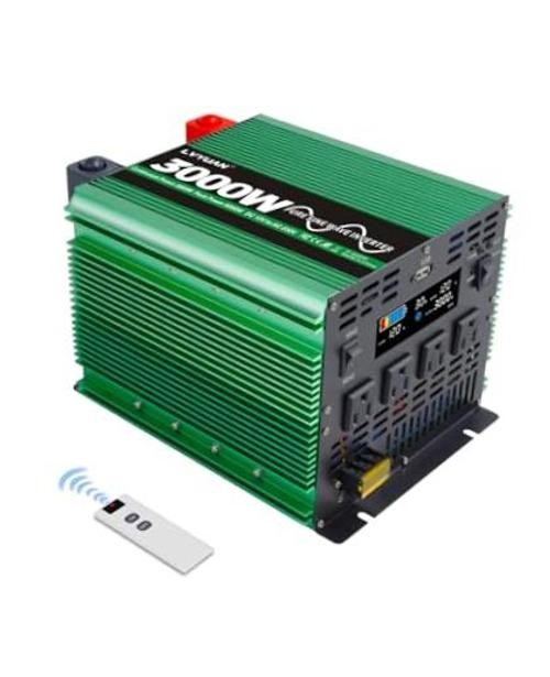 3000 Watt Pure Sine Power Inverter 12V to 110V 120V DC to AC Converter Green