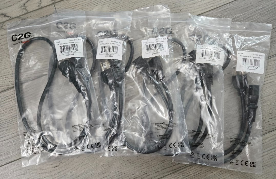 Lot of 5 C2G 3FT Replacement AC Power Cord For Electronics,Computer,TV,Printe...
