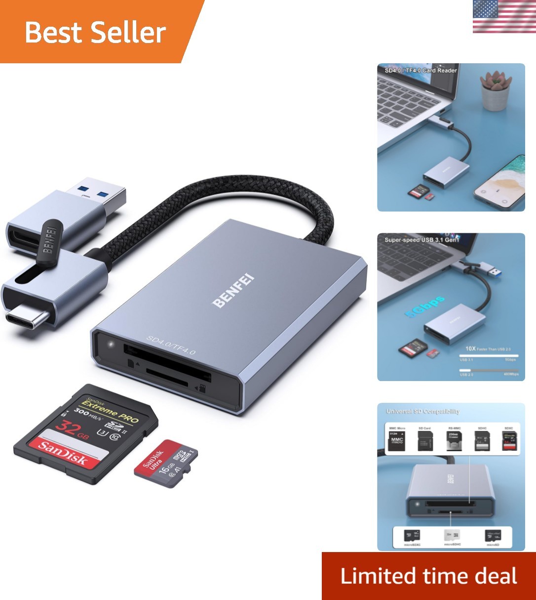 Portable High-Speed SD 4.0 Card Reader for SSDXC & MicroSD - 18
