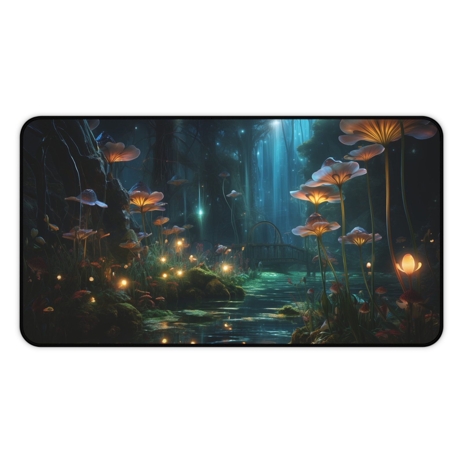 Bioluminescent Flora Deskmat Nature Mouse Pad, Realistic Image, Mushroom Design.