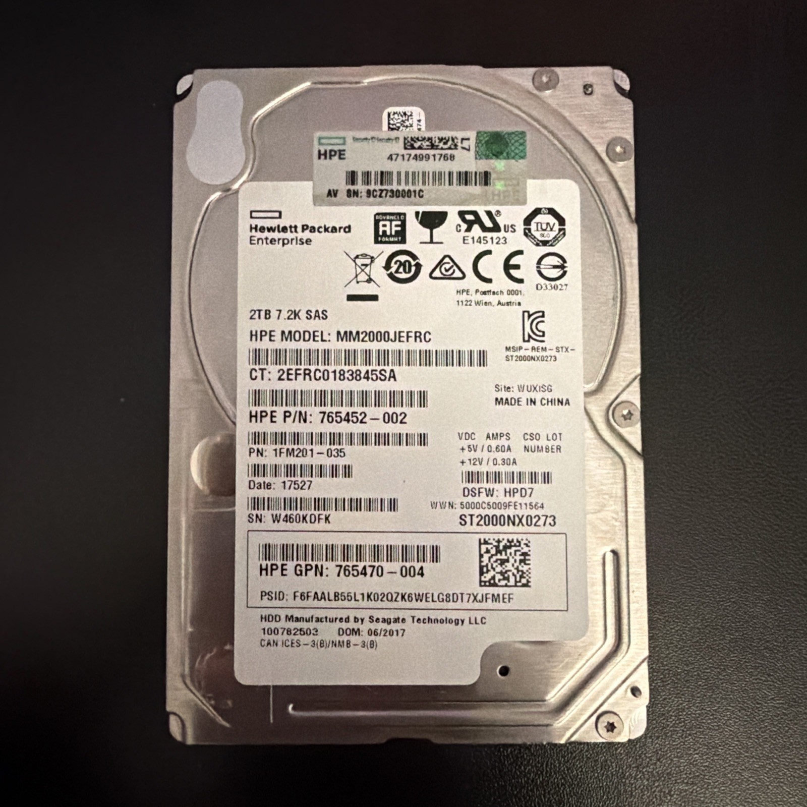 HP 2TB MM2000JEFRC 2.5" SAS 12Gb/s 7200RPM Enterprise Server Hard Drive