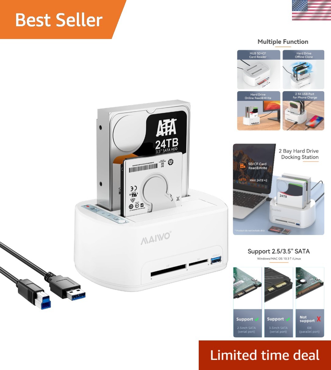 Dual-Bay SATA Docking Station with High-Speed USB 3.0 & Offline Cloning