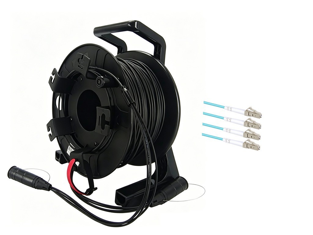 Armored Fiber Optic Cable LC to LC 4 Strands OM3 Multimode with Fiber Reel