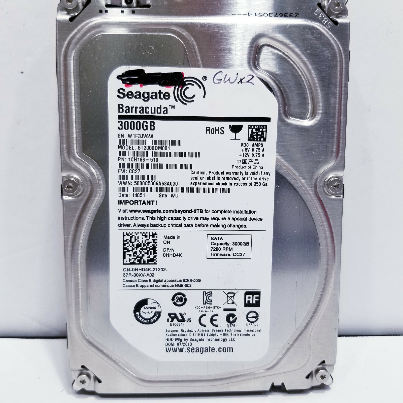 HY] Seagate Barracuda ST3000DM001 F/W: CC27 P/N: 1CH166-510 WU W1F3 3TB 