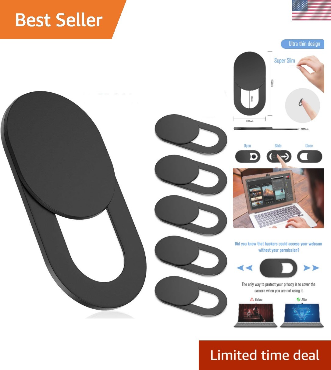 Ultra-Thin Laptop Webcam Cover Slide - 6 Pack for Ultimate Privacy Protection
