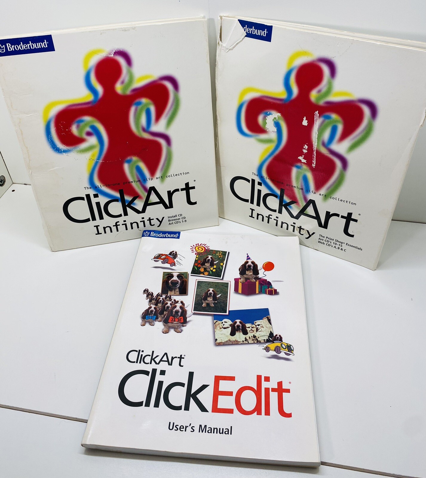 BRODERBUND Click Art Infinity CD 1-9 & 10-15 Print Shop Essentials w/ Manual