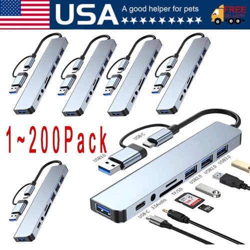 7/8 Port USB-C Hub Adapter -5G Speed Multi Splitter for PC, Laptop & MacBook Lot