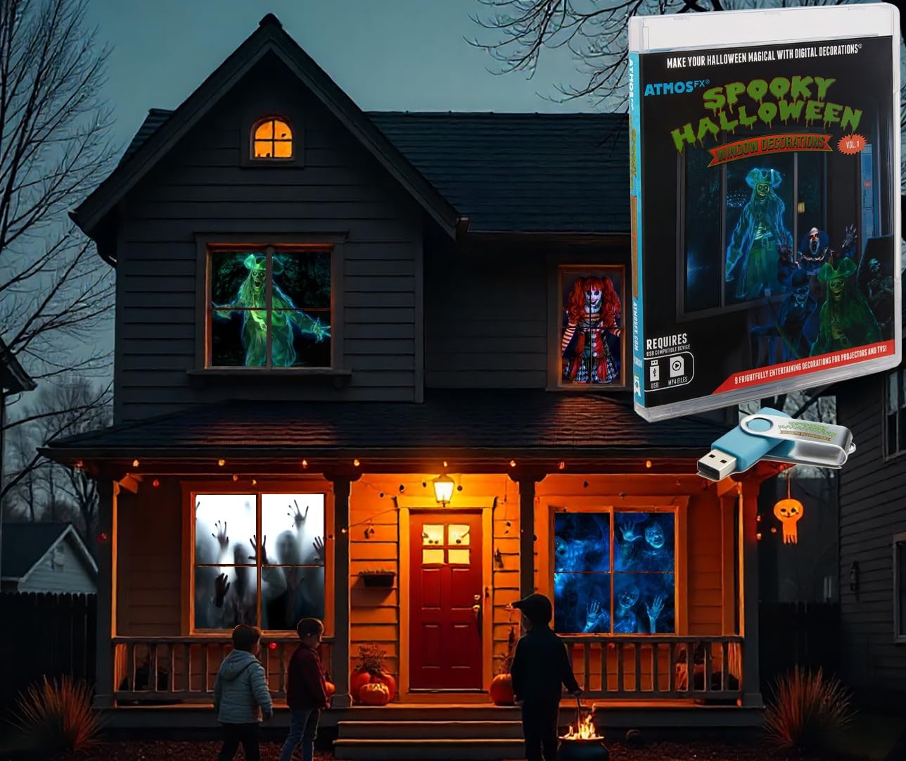 AtmosFX® Spooky Halloween Digital Decoration on USB Includes 9 Atmosfx Video ...