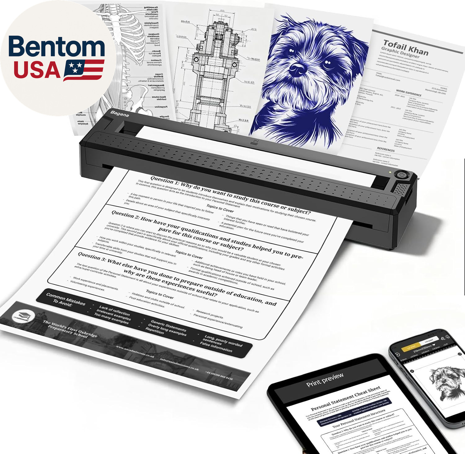 Portable Printers Wireless for Travel, Bluetooth Thermal Small Printer Supports
