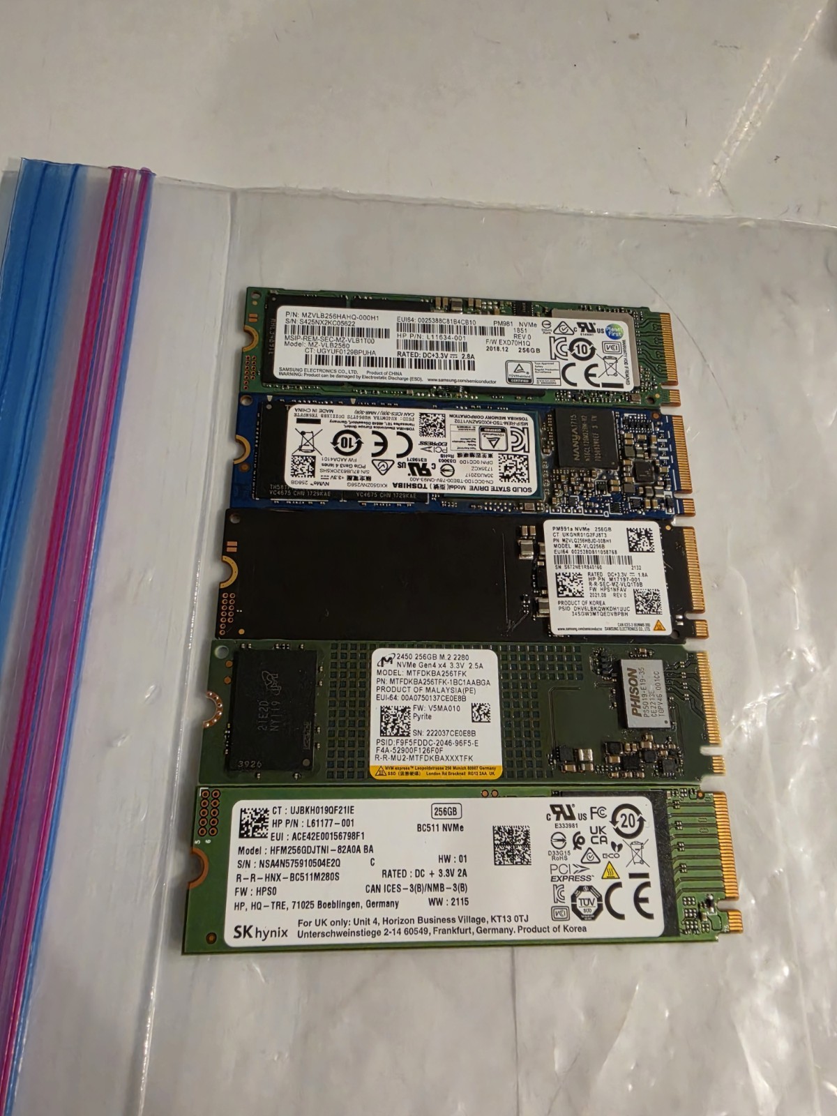 256GB SSD Mixed Lot All Tested Mixed Brands 5 Units Read Description