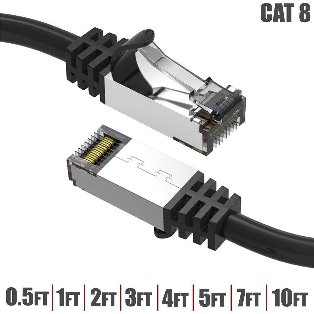0.5 1 2 3 4 5 7 10 FT CAT8 RJ45 Network LAN Ethernet SFTP Shield Cable 40G 26AWG