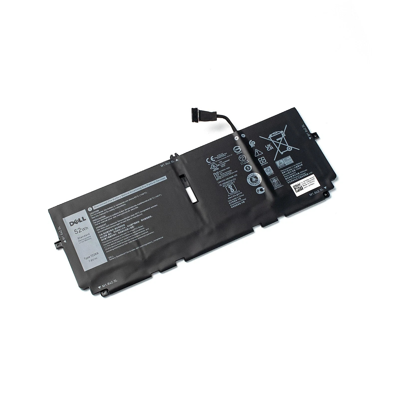 Genuine 722KK Battery 52Wh 7.6V For Dell XPS 13 9300 9310 9380 P117G P117G001