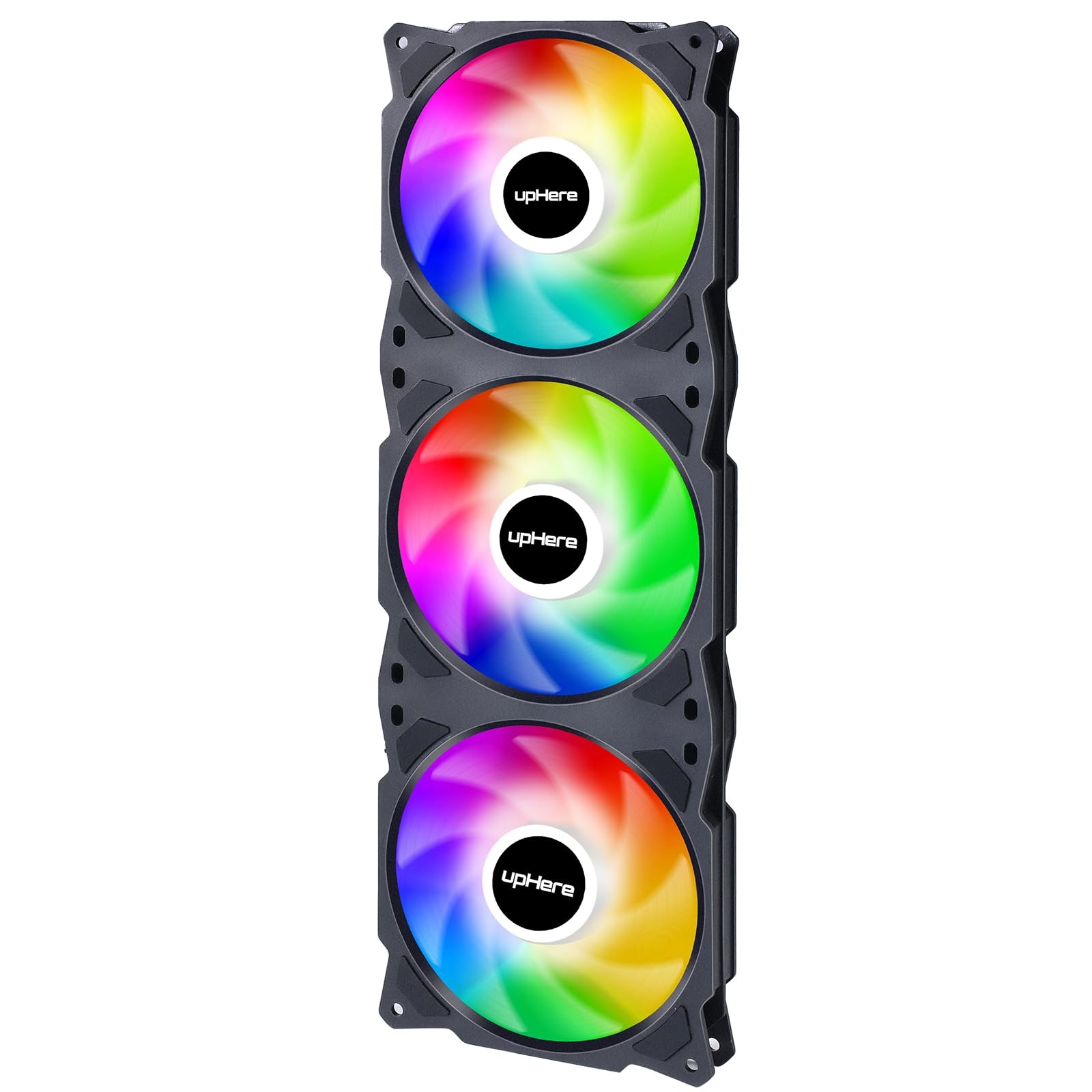 upHere 360mm 3x120mm Integrated Auto RGB PC Case Fan 1500 RPM 3-Pin Black