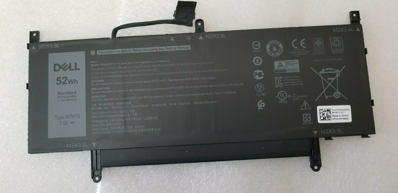 New Genuine Dell Laptop BATTERY FOR LATITUDE 9510 2 IN 1  7.6V 52Wh HYMNG N7HT0