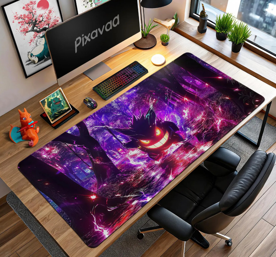 Neon Gengar in Haunted Forest Mouse Pad – Ghost Pokémon Desk Mat