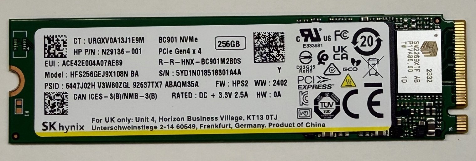 SK hynix 256GB SSD M.2 PCIe Gen4 x4 NVMe HFS256GEJ9X108N BC901