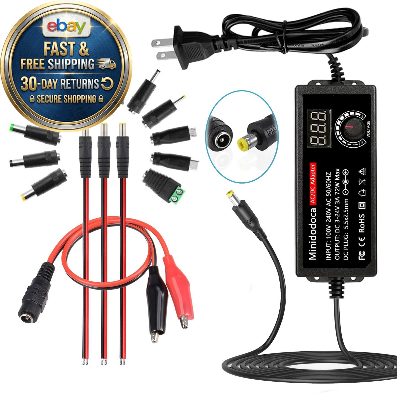 72W Power Supply Adjustable 3V ~ 24V Variable Universal Switching AC/DC Adapter