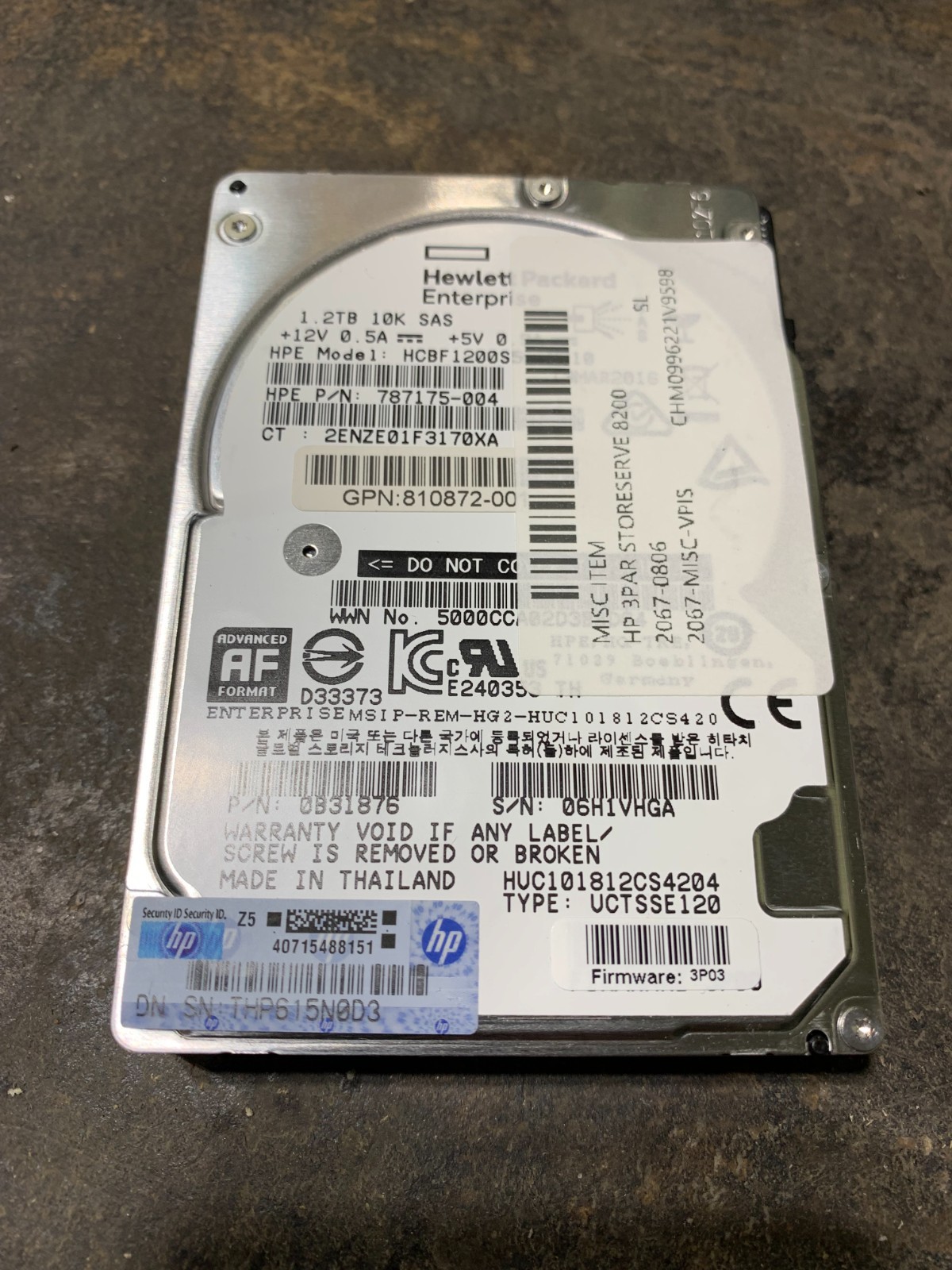 787175-004 HP HGST 1.2TB 12G SAS 10K 2.5" SFF HDD HARD DRIVE HUC101812CS4204