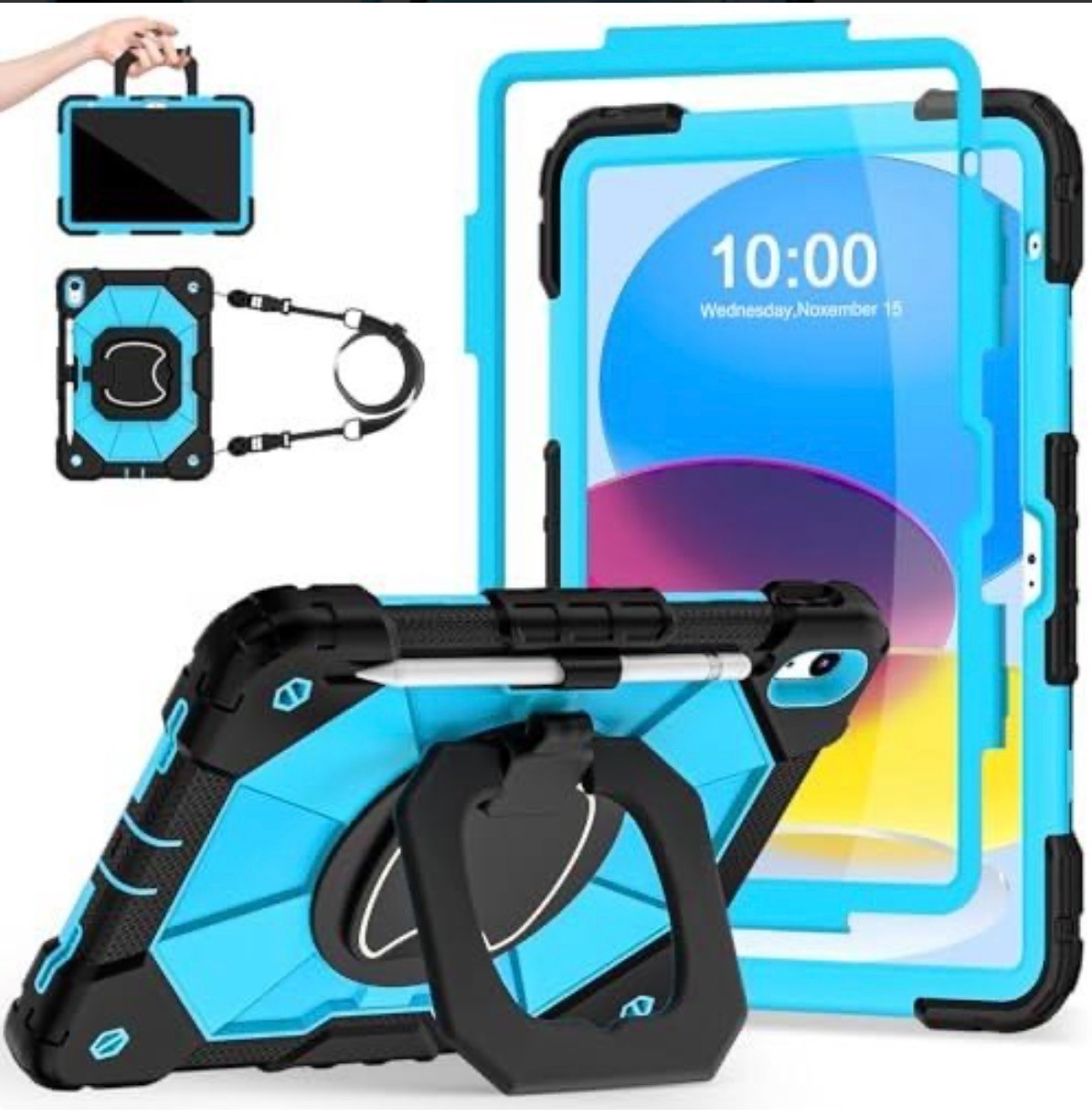 iPad 10th/11th Gen Case 10.9/11 Rotating Stand Strap Pencil Holder