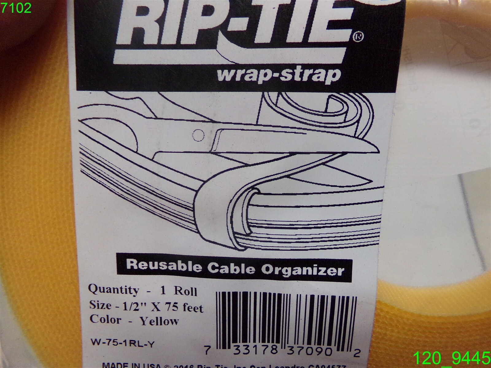 Rip-Tie 1/2" X 75 Ft Wrapstrap YELLOW CABLE ORGANIZER