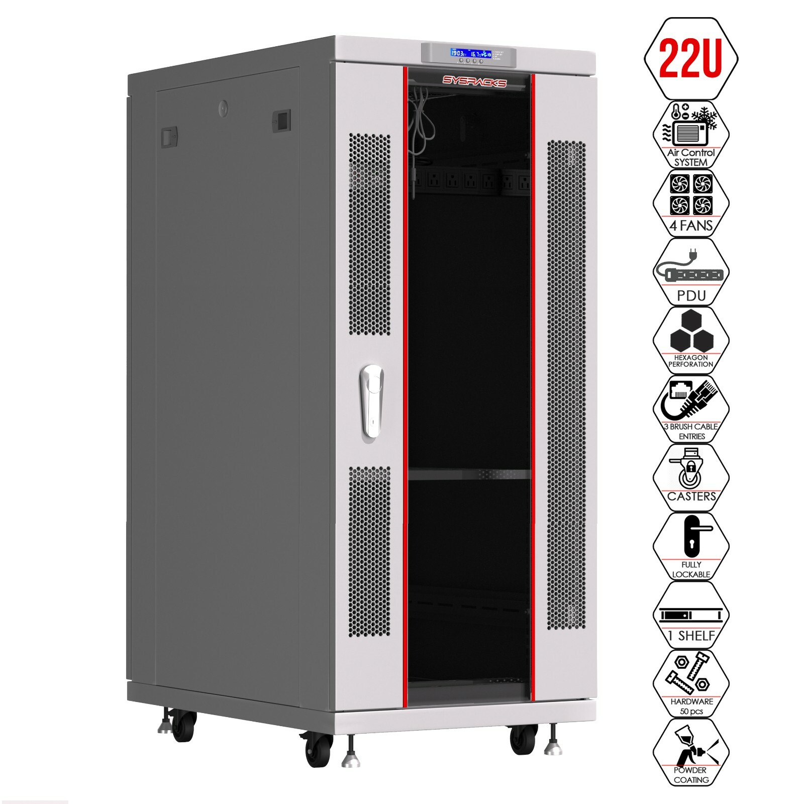 Sysracks 22U 35" Deep GRAY Server Lockable Network Data Rack Cabinet Enclosure 