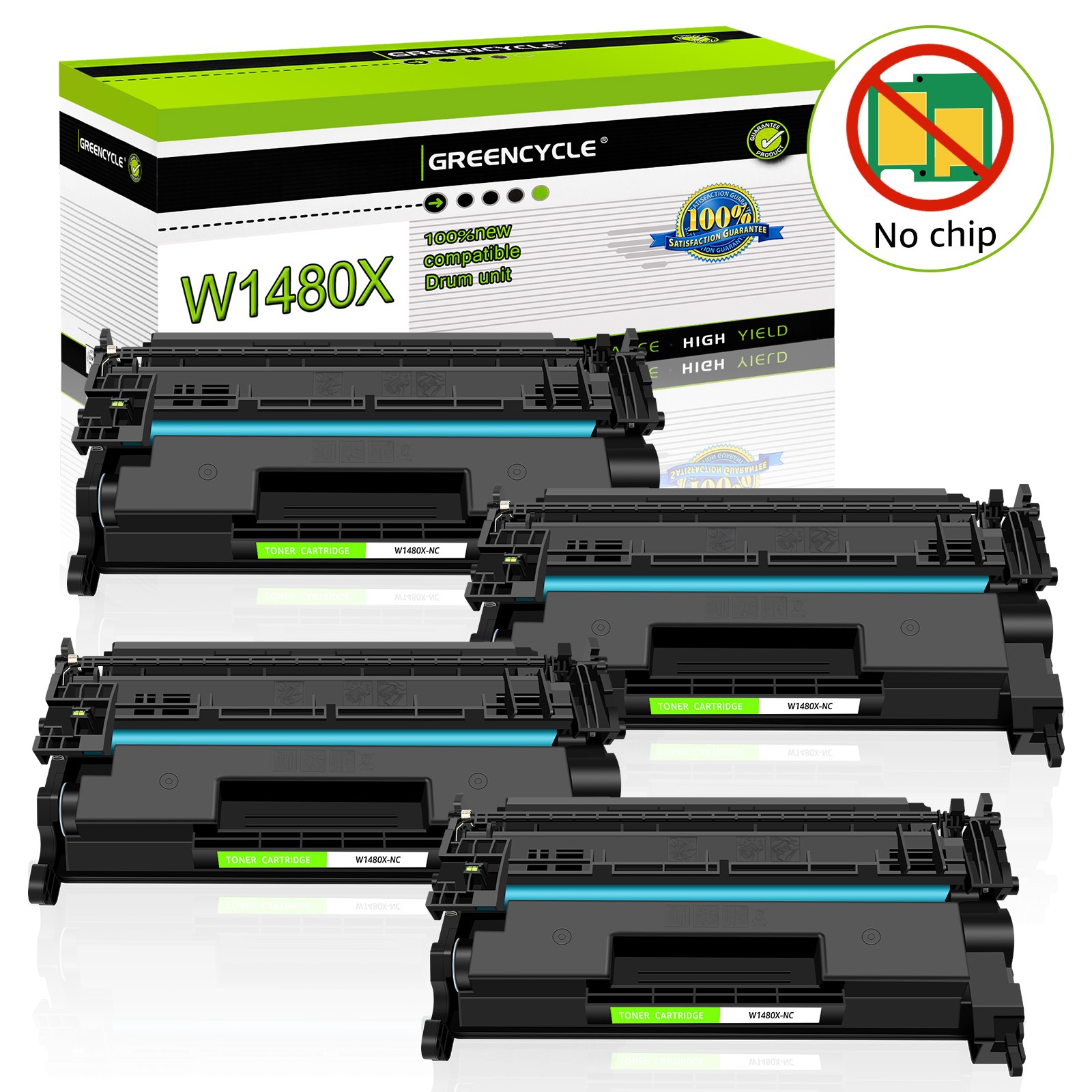 4PK No Chip 148X W1480X Toner Cartridge for HP LaserJet Pro 4001n MFP 4101fdw
