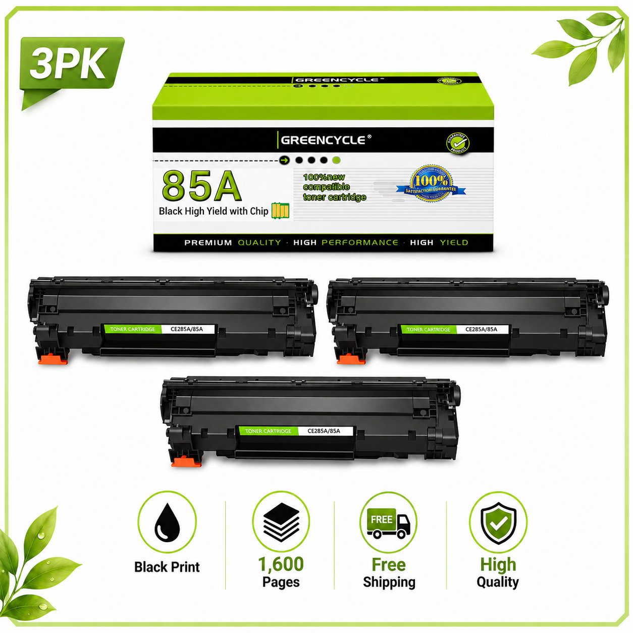 3PK CE285A 85A Toner Cartridge Compatible with HP LaserJet M1138 M1139 M1219 nf