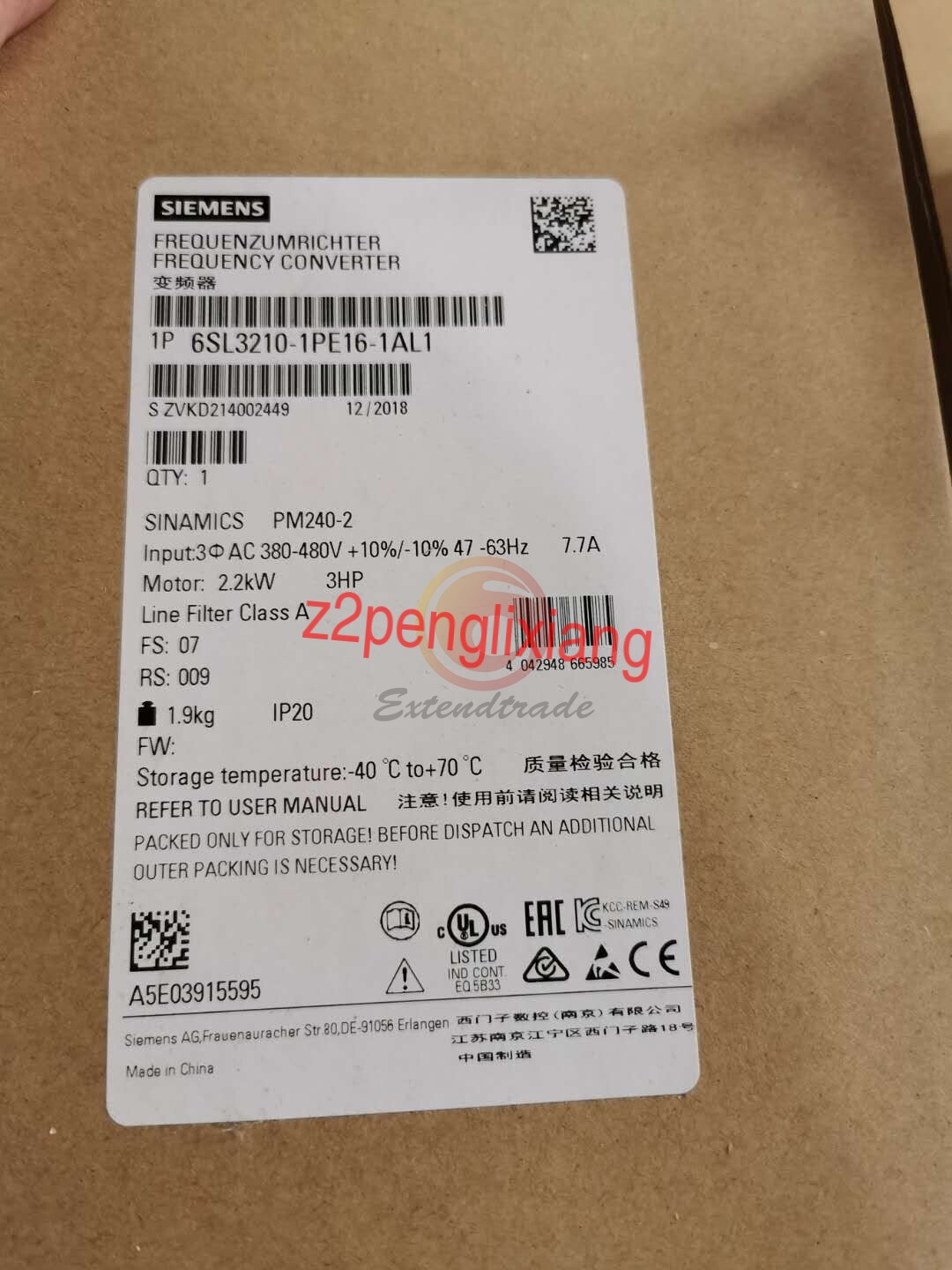ONE NEW SIEMENS Frequency Converter 6SL3210-1PE16-1AL1 6SL3 210-1PE16-1AL1