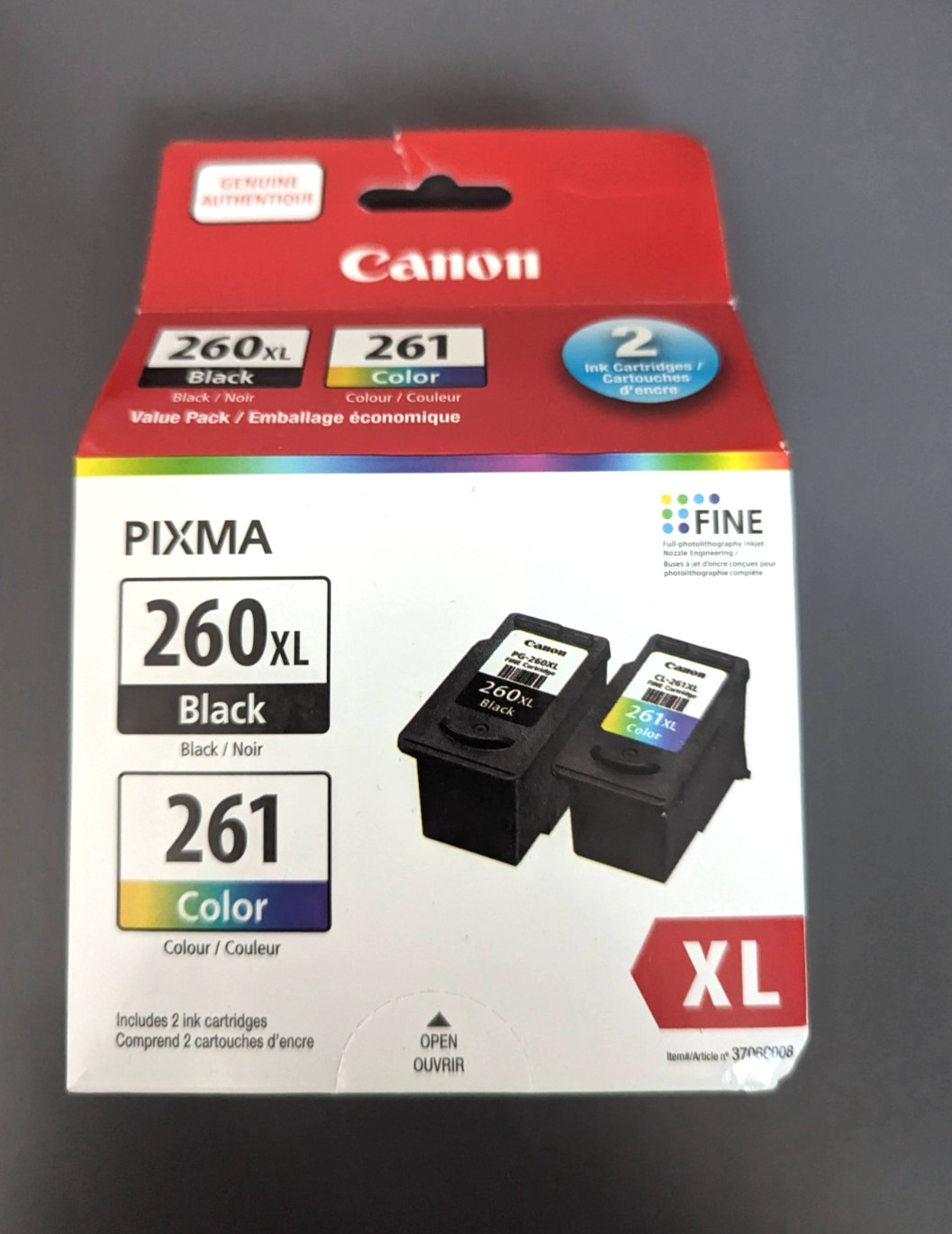 Canon PG-260XL Black & CLI-261 Color Ink Cartridges 2-Pack OEM Genuine Sealed