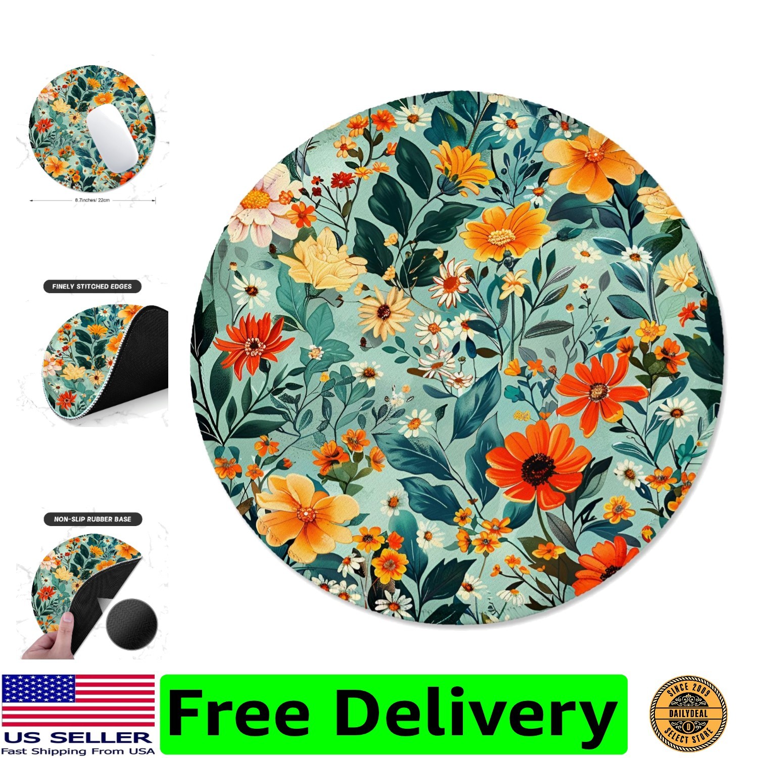 Round Mouse Pad with Stitched Edge -Textured Waterproof Non-Slip Rubber Base ...