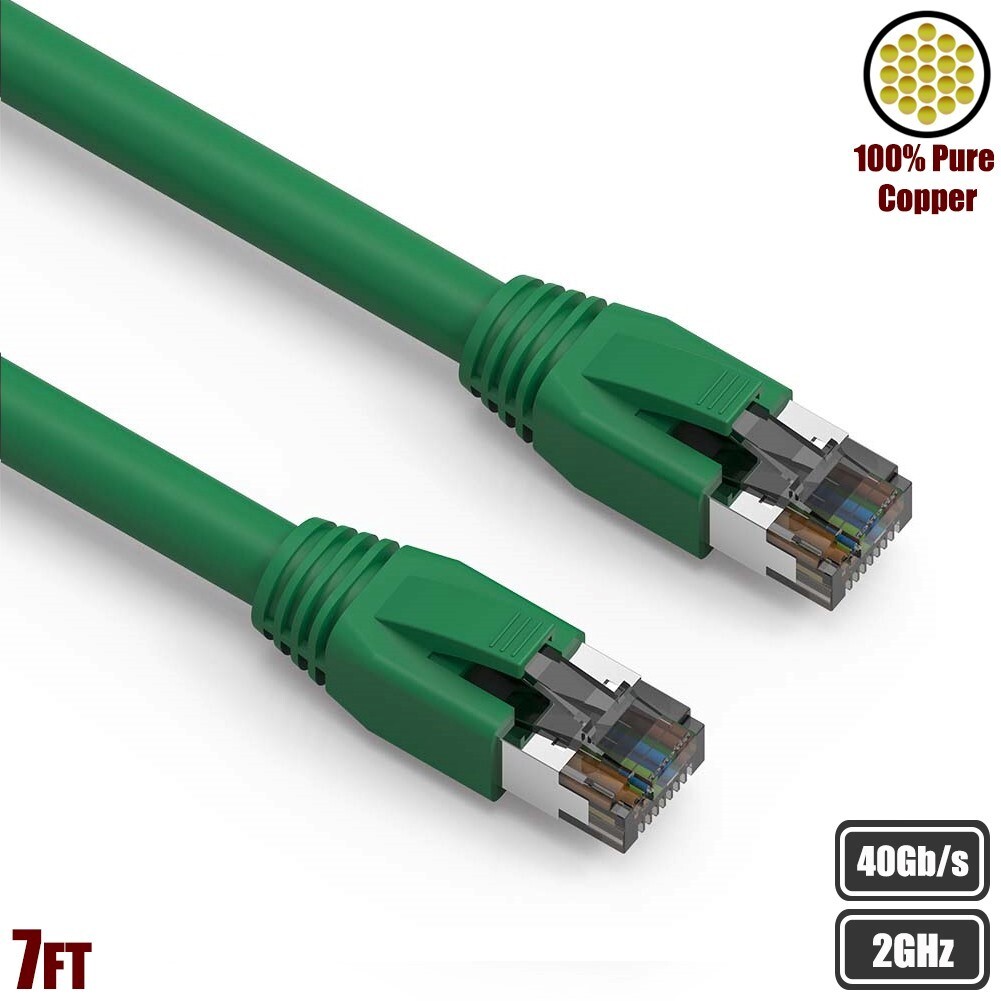 7FT Cat8 RJ45 Network LAN Ethernet S/FTP Patch Cable Copper 2GHz 40Gbps Green