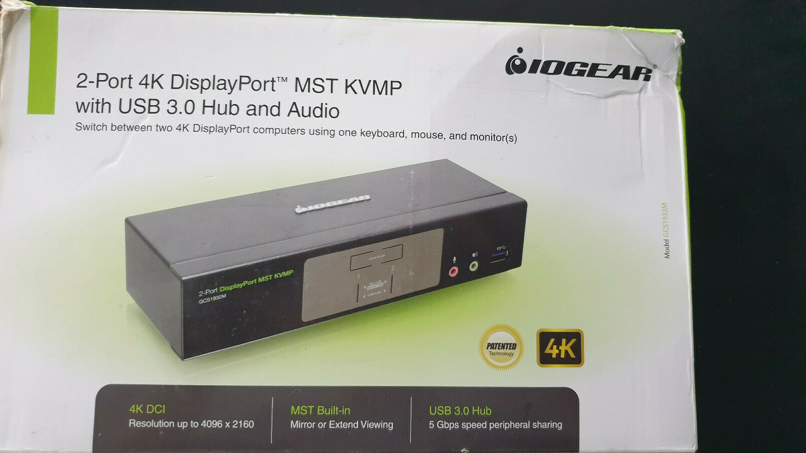 NEW IOGEAR GCS1932M 2-Port 4K DisplayPort KVMP Switch w/ Cables