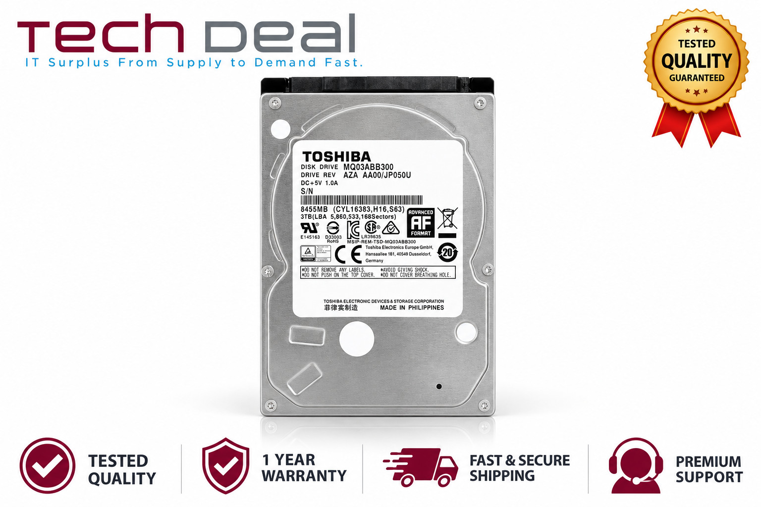 Toshiba MQ03ABB300 3TB 2.5" SATA III 5400RPM Laptop Hard Drive