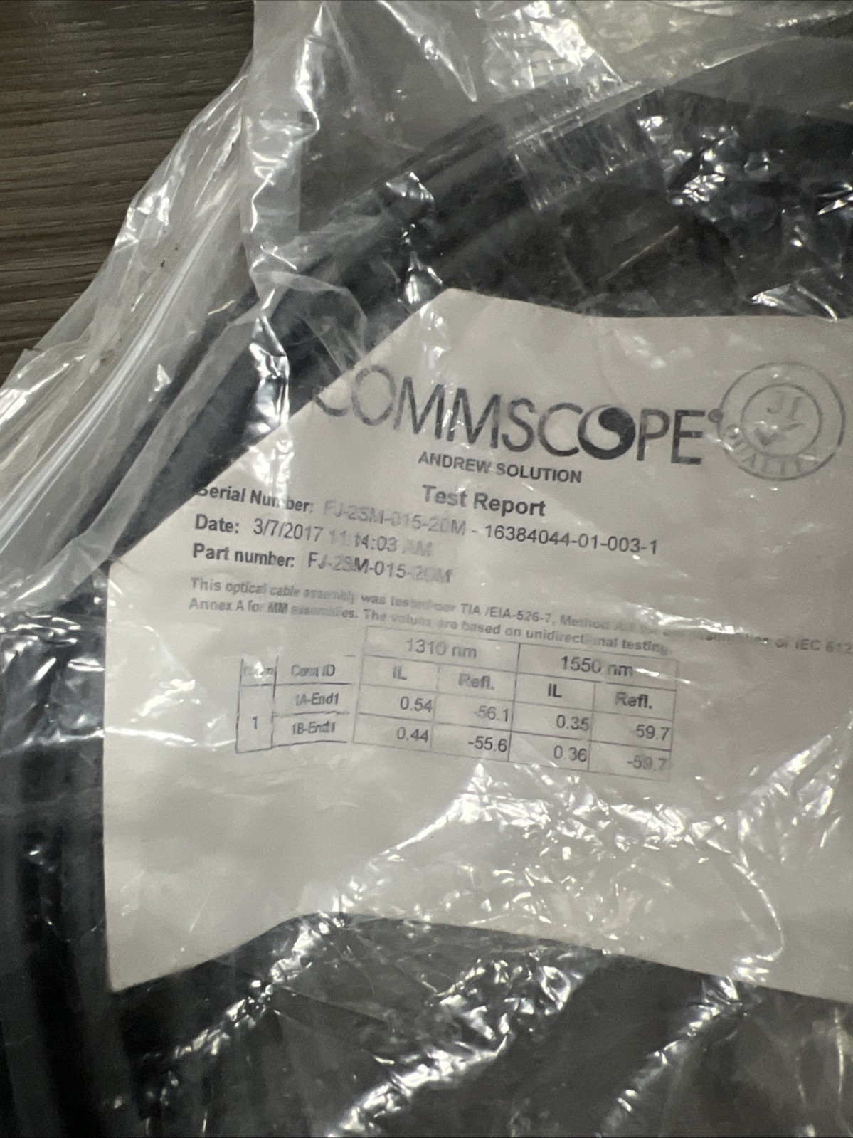 2x Commscope FJ-2SM-015-20M Discrete Fiber Jumper 2SM Fibers, 20M