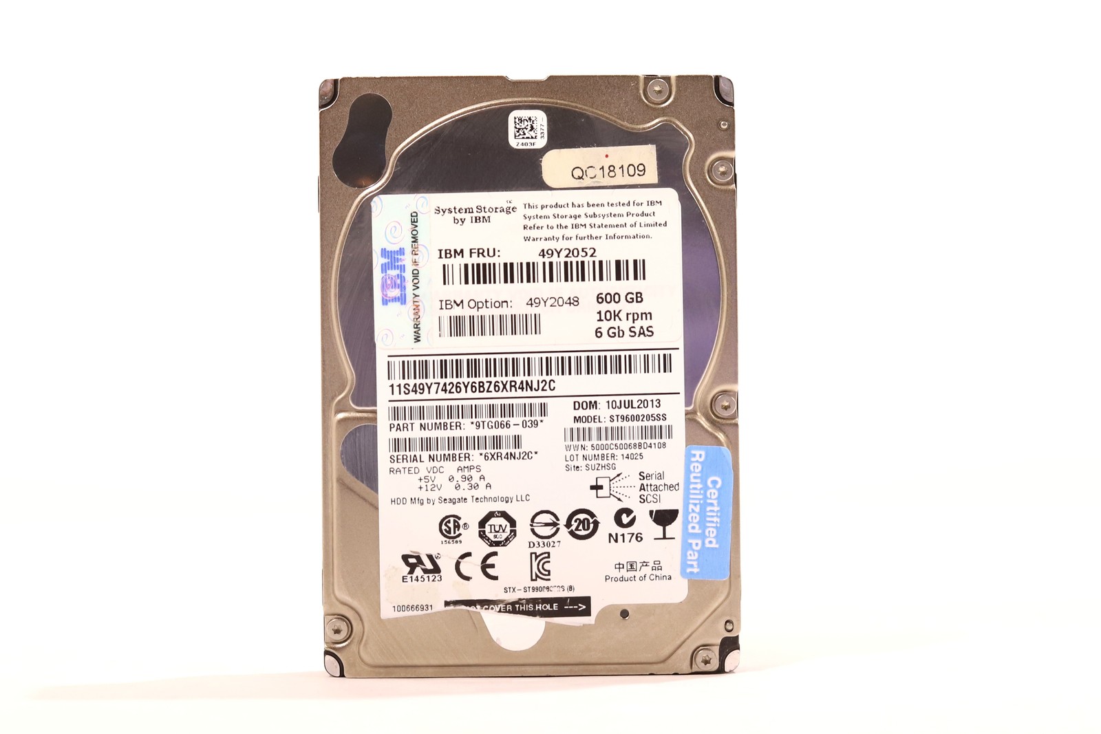 IBM ST9600205SS 600GB 2.5" 6Gb/s 64MB 10K RPM SAS Hard Drive FRU P/N: 49Y2052