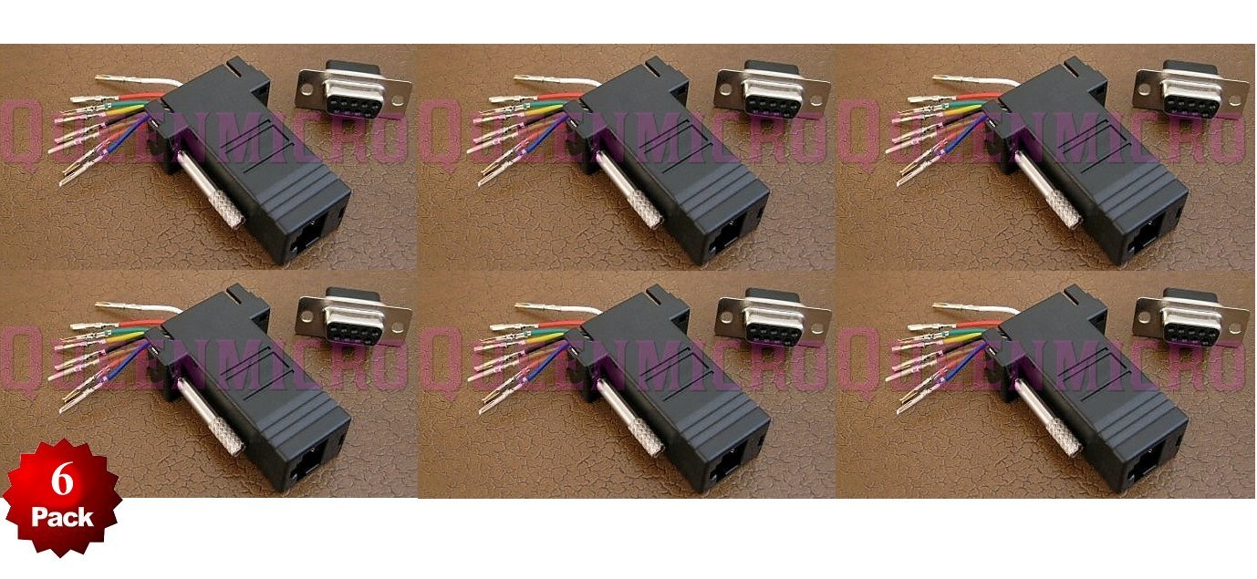 6 Pack - DB9 Female to RJ45 Modular Adapter Connector Plug Serial RS-232 Black